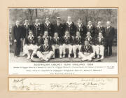 1934 AUSTRALIAN TEAM, official team photograph, window mounted with 15 signatures - Bill Woodfull (captain), Alan Kippax, Don Bradman, Fleetwood-Smith, Hans Ebeling, Arthur Chipperfield, Bill O'Reilly, Tim Wall, Bill Brown, Len Darling, Stan McCabe, W.C.B