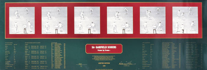 "FRAME BY FRAME" CRICKET PRINTS, noted Keith Miller (5), Ian Botham (3), Neil Harvey (2), Sir Garfield Sobers (2), Doug Walters & Sir Richard Hadlee. All signed, each 100x34cm. All (except Hadlee) with CoAs.