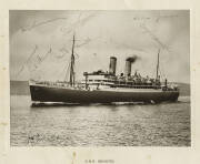 1948 AUSTRALIAN TEAM, photograph of R.M.S."Orontes" with 14 signatures on the photograph, including Don Bradman, Ray Lindwall, Neil Harvey & Arthur Morris (4 signatures have faded, though others are clear). Some tone spots on mount, overall 26x20cm.