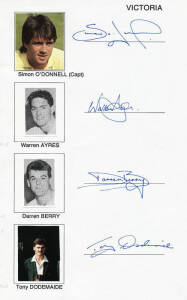 AUSTRALIAN CRICKETERS: Nice collection of Australian cricketers autographs, most signed or laid down next to pictures, four per A4 page, noted Bill Brown, Simon O'Donnell, Paul Reiffel, Shane Warne, Alan Connolly, Merv Hughes, Dean Jones, Ray Bright, Ian 