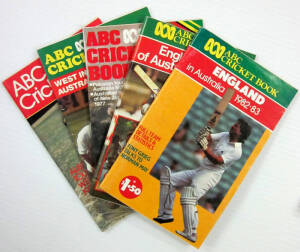 CRICKET BOOKS, noted ABC Cricket Books (9) from 1952-53 to 1982-83; tour guides (4); 1994-2009 programmes (14); VCA handbooks (14); menus/ephemera (12); books/journals (7); 1977 Centenary Test coasters (16); also football books (2), Henry Lawson (2) & Ban