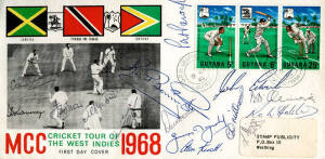 ENGLAND TEAMS: Guyana FDC signed by entire 1968 England team (16 signatures); 1995 England Team - covers commemorating 1st Test, 2nd Test & 6th Test v West Indies, each signed by team; 1995-96 England tour to South Africa - commemorative cover signed by E