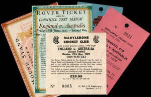 TICKETS & PASSES: Large collection of English cricket tickets & passes c1975-2004 (74). Also ephemera range with tour guides (3); programmes (2) including 1948 Lancashire v Australians; booklet & scorecard.