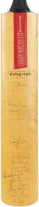 1978-79 AUSTRALIA v PAKISTAN, full size "Gray-Nicolls" Cricket Bat signed by both teams, with 29 signatures including Graham Yallop, Allan Border, Kim Hughes, Rodney Hogg, Mushtaq Mohhamad & Imran Khan. A couple of signatures faded, but bat varnished and 