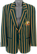 AUSTRALIAN TEST BLAZER, candy striped, from c1994-96 era, pure new wool, embroidered Australian Coat-of-Arms on pocket, made by Flair. Good condition. Ex Errol Alcott collection.