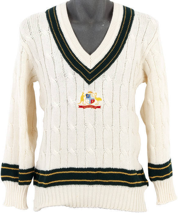 AUSTRALIAN TEST JUMPER (long sleeves), with embroidered Australian Coat-of-Arms on front. Good condition. Ex Errol Alcott collection.