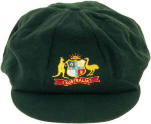 AUSTRALIAN "BAGGY GREEN" TEST CAP, green wool, embroidered Australian Coat-of-Arms on front, made by Albion, player unknown. Fine condition. Ex Errol Alcott collection.