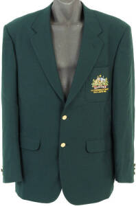 AUSTRALIAN BLAZER, from the 1998 Commonwealth Games, green wool, embroidered Australian Coat-of-Arms (beautiful!) & "XVI COMMONWEALTH GAMES/ KUALA LUMPUR 1998" on pocket. Superb condition. Plus yellow shirt with Australian Commonwealth Games team logo emb