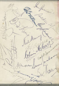 1948 AUSTRALIAN TEAM, page from return voyage on RMS 'Orontes', with 18 signatures including Don Bradman, Sid Barnes, Lindsay Hassett, Keith Miller & Ray Lindwall. VG condition.