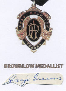 EDWARD "CARJI" GREEVES (Geelong, 1903-63, first Brownlow Medallist in 1924), signature on small piece.