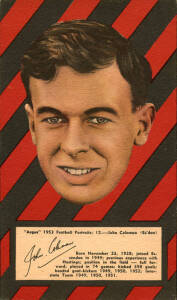 JOHN COLEMAN (Essendon): Group with 1953 Argus "Football Portraits" card; 1954 Coles "Victorian Footballers (Series 2)" card; plus two wedding photographs. G/VG condition.