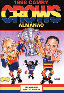 CLUB EPHEMERA: Folder with menus, almanacs & annual reports, c1958-2005, noted Adelaide (9); Brisbane (8); Fremantle (1); North Melbourne (7); Port Adelaide (2); South Melbourne/Sydney Swans (7) & West Coast (1). Mainly Good condition.