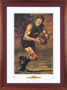 KEVIN MURRAY (Fitzroy): "Australian Sports Legends - Kevin Murray" print by Jamie Cooper, signed by Kevin Murray and the artist, limited edition 47/500, window mounted, framed and glazed, overall 77x103cm.