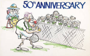 COLLINGWOOD/WEG ARTWORK: Weg caricatures drawn by Weg to commemorate a 1930s Collingwood player's 50th Wedding Anniversary in 1986, six cartoons, each 76x51cm.