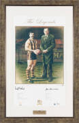 HAWTHORN: "The Legends" print by Jamie Cooper, signed by Leigh Matthews, John Kennedy and the artist, limited edition 99/200, window mounted, framed and glazed, overall 68x105cm. With CoA. Also 1996 Herald-Sun "AFL Footy Medals" [17].