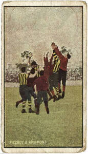 1906-13 Sniders & Abrahams football cards, nearly all Fitzroy, noted 1908-09 "Australian Football - Incidents in Play" (2); 1906 (1), 1907 (1), 1908 (3), 1909 (3), 1912 Star (2) & 1913 Shield (4). Mainly G/VG.