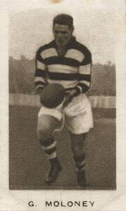 1934 MacRobertsons "½d Champions" [1/17 footballers] - No.62 G.Moloney (Geelong). Good condition. Rarity 7.