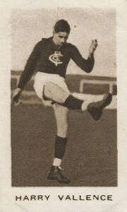 1934 MacRobertsons "½d Champions" [1/17 footballers] - No.63 Harry Vallence (Carlton). G/VG. Rarity 7.