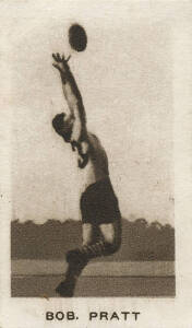 1934 MacRobertsons "½d Champions" [1/17 footballers] - No.69 Bobby Pratt (South Melbourne). G/VG. Rarity 7.