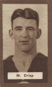 1934 MacRobertsons "½d Footballers" [1/216] - No.66 C.Crisp (Carlton). G/VG. Rarity 9.