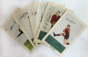 c1949-96 football cards, all Fitzroy or Brisbane, noted Kornies 1949 (1), 1950 (4), 1951 (3), 1952 (1) & 1953 (2); 1954-55 Coles (9); Scanlens range from 1966; 1996 "Team of our Century" [18]; 1950s-70s badges (5); plus range of signed cards (23). Fair/VG