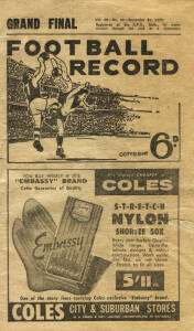 1959 "Football Record", Grand Final - Melbourne v Essendon. G/VG condition. [Melbourne's 10th Premiership, 4 in 5 years].