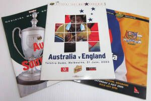 PROGRAMMES, noted 2001 Australia v British & Irish Lions; 2002 Australia v South Africa (5); 2003 Australia v England; 2004 Australia v England (5); 2005 Australia v France (4).