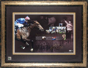 MAKYBE DIVA: "From Champion to Legend - How Makybe Diva Achieved Equine Immortality" print, signed by jockey Glen Boss, limited edition 498/500, window mounted, framed & glazed, overall 111x86cm.