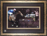 MAKYBE DIVA: "From Champion to Legend - How Makybe Diva Achieved Equine Immortality" print, signed by jockey Glen Boss, limited edition 498/500, window mounted, framed & glazed, overall 111x86cm.