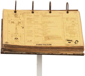 SERVICE STATION GUIDE: Vintage Service station automotive reference guide on stand. This reference was used in service stations so attendants could quickly find information on vehicles to assist owners/drivers with ease and speed. A very collectable piece