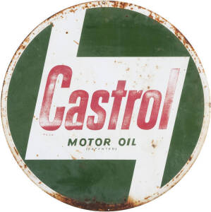 SIGNS: Lot of vintage service station signs including; Castrol circular metal sign (60 x 60cm); Castrol "Engine Pro" metal sign (76 x 30cm); ESSO "Superlube" metal sign (63 x 37cm); ESSO "Diesal" metal sign(60 x 37cm); a Goodyear "Please shut the gate" me