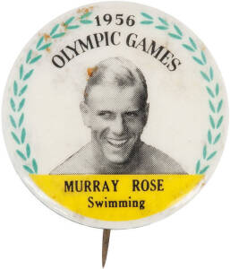 BADGES: 1956 Lux & Lifebuoy Soap "1956 Olympic Games badges", complete set [20 + 1 spare]; also 1962 Commonwealth Games "Visitor" badge; 2000 Sydney Olympics pins (15). Fair/VG condition.