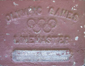 LINE MARKER, showing on lid Olympic rings and "Olympic Games Linemaster". Fair/Good condition. Unusual and scarce.