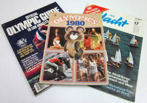 Range from Australian Sailing Official at Munich Olympics, noted "Sailing Instructions" booklet; "Olympic Village Information Kiel 1972" folder; group of Sailing results sheets (70+); plus range of 1948-92 Olympics related books (24) & newspapers.