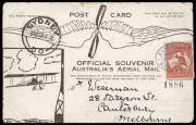 16-18 July 1914 (AAMC.3) Melbourne - Sydney special postcard carried by Maurice Guillaux on the first official airmail flight in Australia. Flight time was 9 hours, 33 minutes. "The most important flight in pre-World War 1 Australian aviation history" (Ne - 2