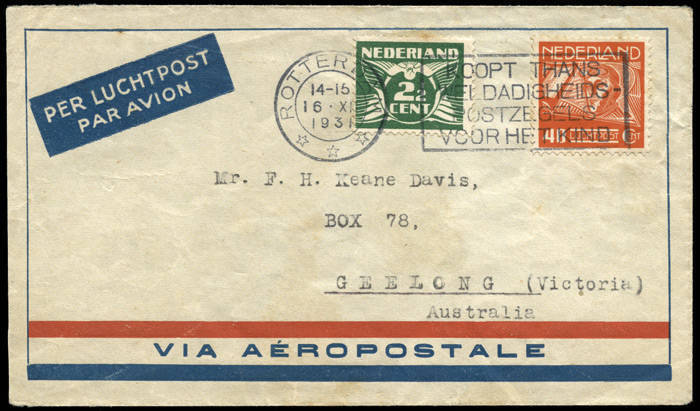 May 1927 - June 1939 range of commercial airmail covers including internal with "FORWARDED BY AIR MAIL" cachet or "Angel" vignette, 1931 Rotterdam - Geelong, 1934 Melbourne - Quetta, 1935 Simla - Sydney, 1938 Empire Rate to Egypt redirected to Sydney, 193