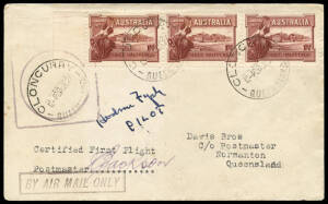 1-2 July 1927 (AAMC.106 & 107) Cloncurry - Normanton Qantas flown cover, signed by the pilot, Hudson Fysh [150 flown]; accompanied by an uprated 1d postal card flown Normanton - Cloncurry on the return flight the next day, the card additionally showing th