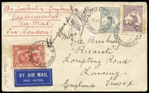 April 1931 (AAMC.188 & 192) Australia - England & England - Australia covers carried on the First Experimental Airmail flights; the former from BOULDER, W.A. and signed by Kingsford Smith & Allan; the latter also signed by Kingsford Smith.
