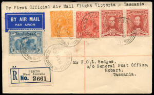 1-2 May 1931 (AAMC.198,198a) Perth - Melbourne - Hobart flown covers (3, incl. 1 reg'd) plus Perth - Melbourne - Launceston flown covers (3, incl. 1 reg'd).