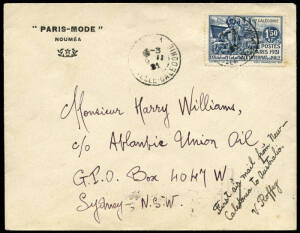 THE FIRST FLIGHT FROM NEW CALEDONIA TO AUSTRALIA: 21 Nov.1931 (AAMC.223) Ouaco, New Caledonia - Marlborough, Qld., cover, flown, signed & endorsed by Victor Roffey in the "Golden Eagle; with Brisbane 24 Nov. backstamp. [90 flown]. NB: The Eustis example (