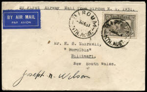 3-4 Dec.1931 (AAMC.228) Birdum - Daly Waters cover, addressed to Billimari, flown by Qantas on the return leg of their temporary wet season contract service, and signed by the pilot, Joseph N. Wilson. [only 20 flown; very few signed].