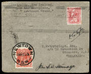 KINGSFORD SMITH'S THIRD CROSSING OF THE TASMAN: 13 Jan.1934 (AAMC.350) Australia - New Zealand cover, flown by Kingsford Smith in the "Southern Cross", signed by his crew members John Stannage & P.G. Taylor. Also, Mar.1934 (AAMC.367) New Zealand - Austral