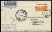 KINGSFORD SMITH'S THIRD CROSSING OF THE TASMAN: 13 Jan.1934 (AAMC.350) Australia - New Zealand cover, flown by Kingsford Smith in the "Southern Cross", signed by his crew members John Stannage & P.G. Taylor. Also, Mar.1934 (AAMC.367) New Zealand - Austral - 2