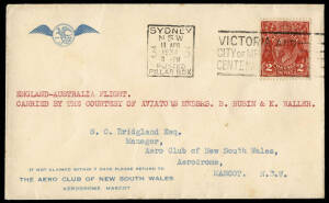 22 Mar.1934 (AAMC.265) England - Australia cover, carried by Rubin & Waller and posted on arrival in Sydney (Apr.19) at the conclusion of their trial flight in preparation for the MacRobertson Air Race. [Very few flown].