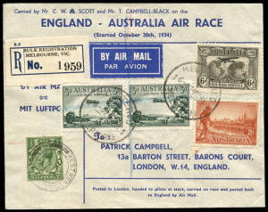 20 Oct.1934 (AAMC.433) MacRobertson Air Race registered cover, flown and signed (on reverse) by the winning pilots, Scott & Campbell-Black.