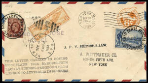 26 Sept.1934 (AAMC.434a) New York - London - Melbourne - New York cover flown by Turner & Pangborn in the MacRobertson Air Race. [Only a small number of covers carried NY - NY].