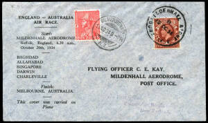 20 Oct.1934 (AAMC.438a) MacRobertson Air Race cover, flown England - Australia - New Zealand by Hewitt, Kay & Stewart. [100 flown].