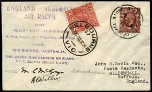 20 Oct.1934 (AAMC.440) MacRobertson Air Race cover, flown & signed by McGregor & Walker. [160 flown].