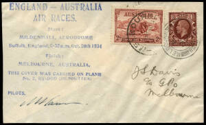 20 Oct.1934 (AAMC.441) MacRobertson Air Race cover, flown by Hansen & Jensen and signed by Hansen. [110 flown].