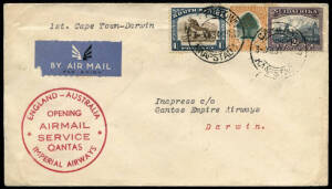 Dec.1934 (AAMC.469g) Capetown - Darwin and Khartoum - Camooweal covers carried on the first flights associated with the opening of the QANTAS - Imperial Airways service between England & Australia. Cat.$300.